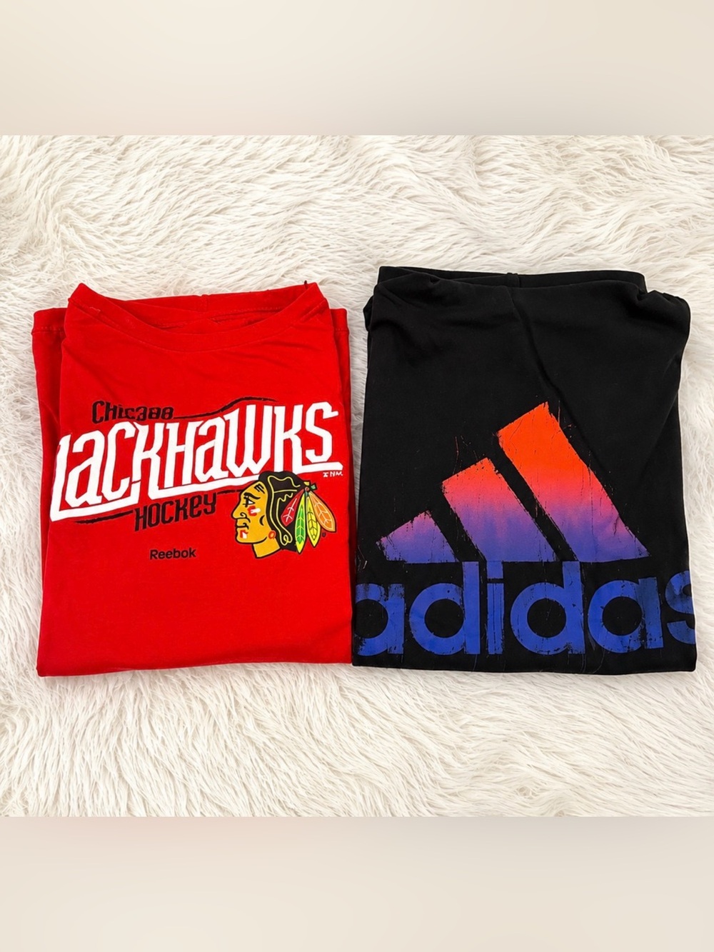 adidas Black Logo Tee with Gradient Orange-Purple Graphic